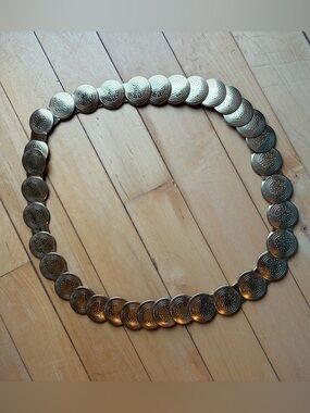 Vintage 1970s Medallions Gold Tone Disc Link Stretch Belt Western Boho Plus Size